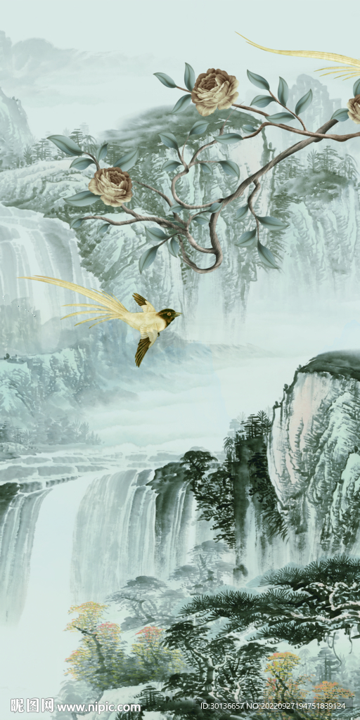 国画 现代玄关山水 tiF分层