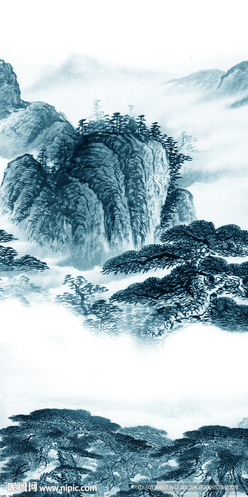 蓝色 现代玄关山水 tiF分层