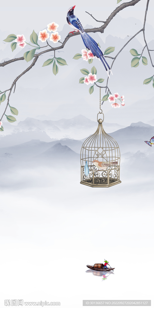 花鸟 高档山水玄关 TiF分层