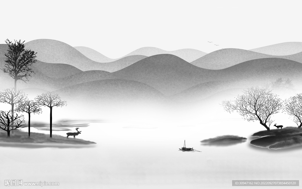 别墅新款中式山水 TiF分层