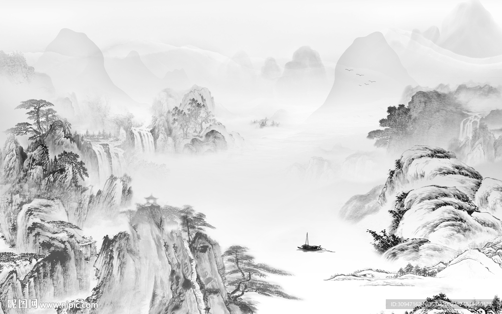 灰色新款中式山水 TiF分层