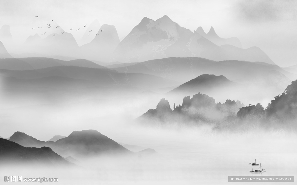 简约 新款中式山水 TiF分层