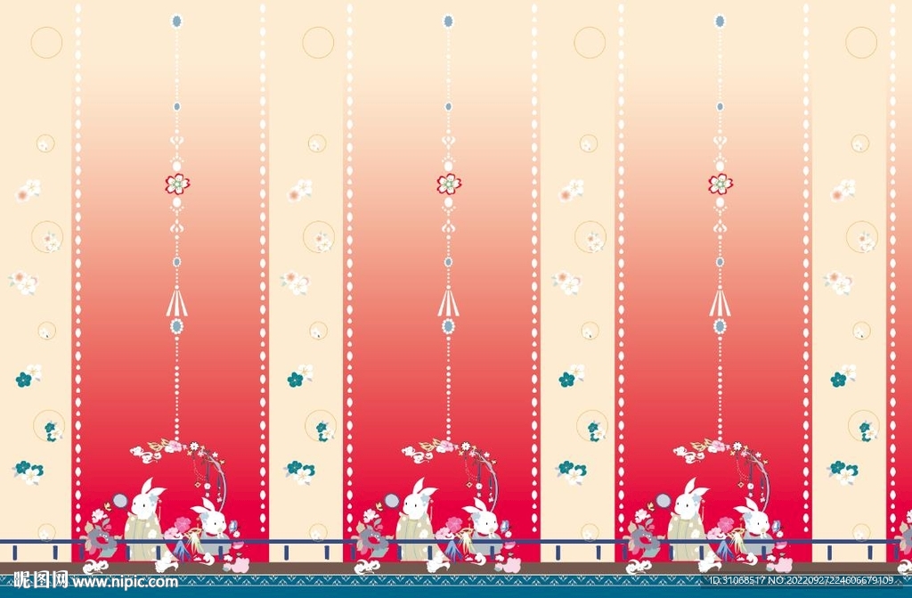 汉服 红黄渐变红花兔子