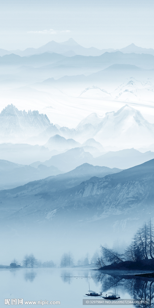 蓝色玄关中式山水 TIf分层