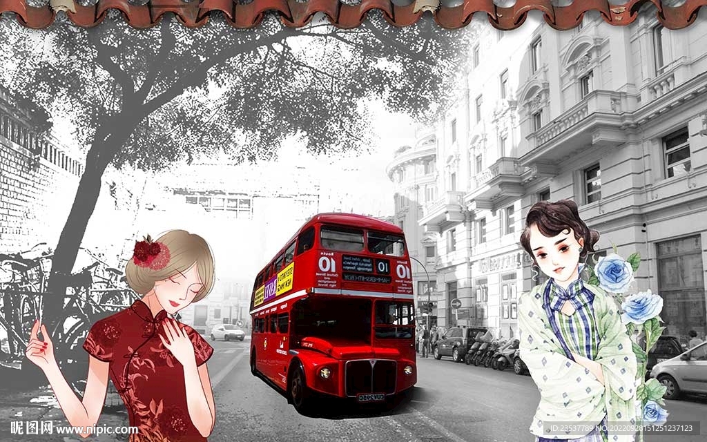 复古怀旧老上海民国餐饮背景墙