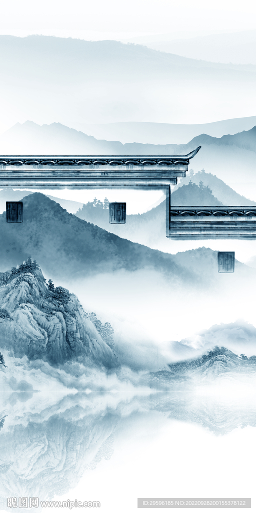 徽派 简约玄关山水 Tif分层