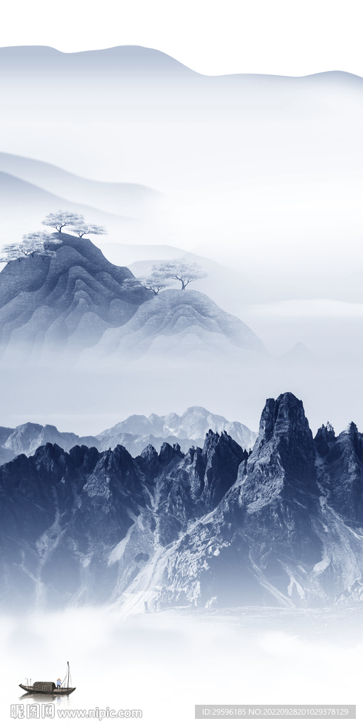 新中式简约玄关山水 Tif分层