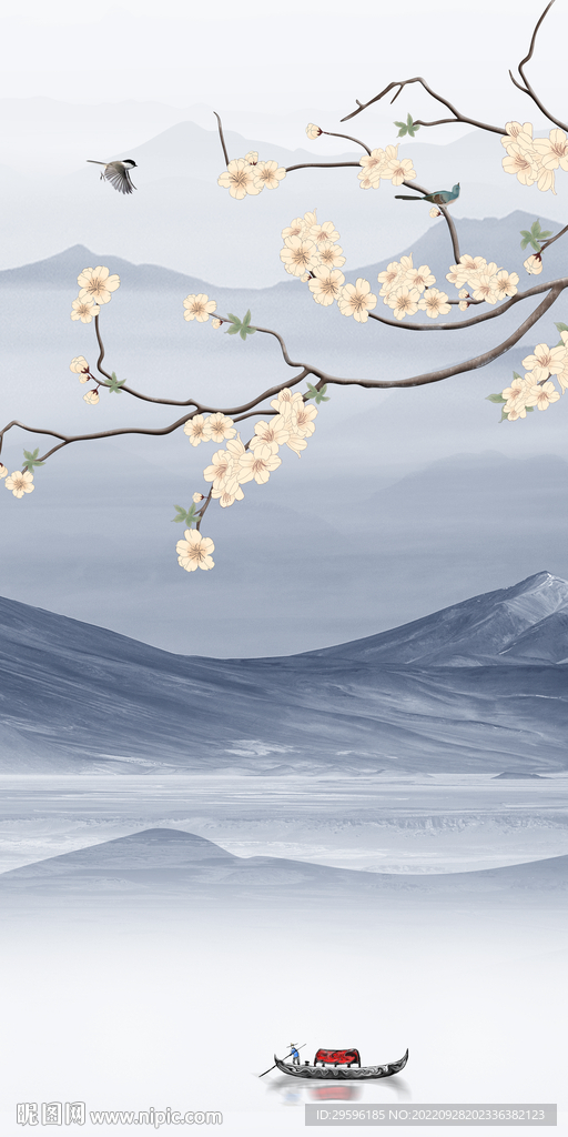 花鸟简约玄关山水 Tif分层