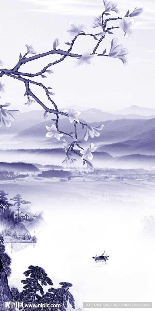 人气简约玄关山水 Tif分层