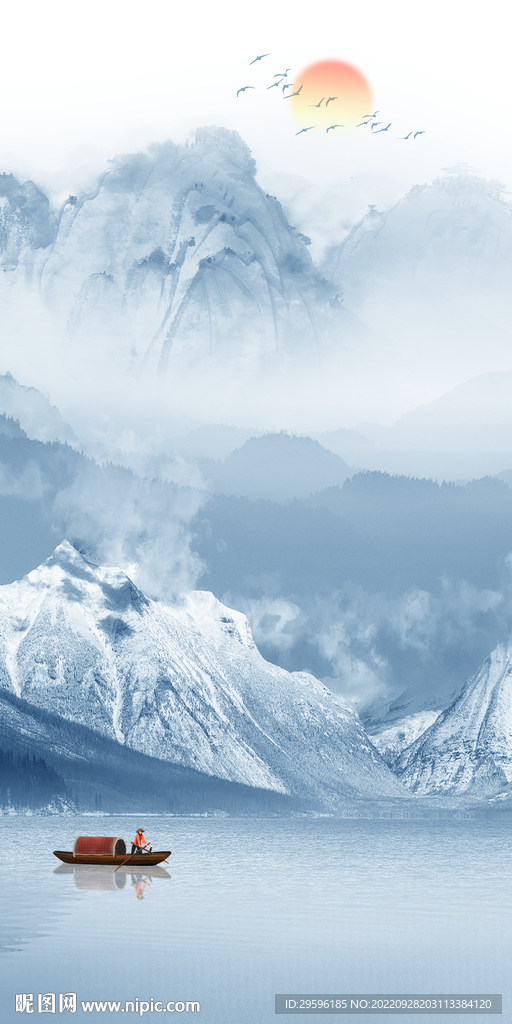 玄关中式简约山水 Tif分层