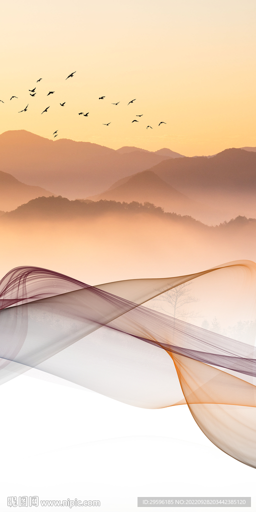 简约风景玄关山水 Tif分层