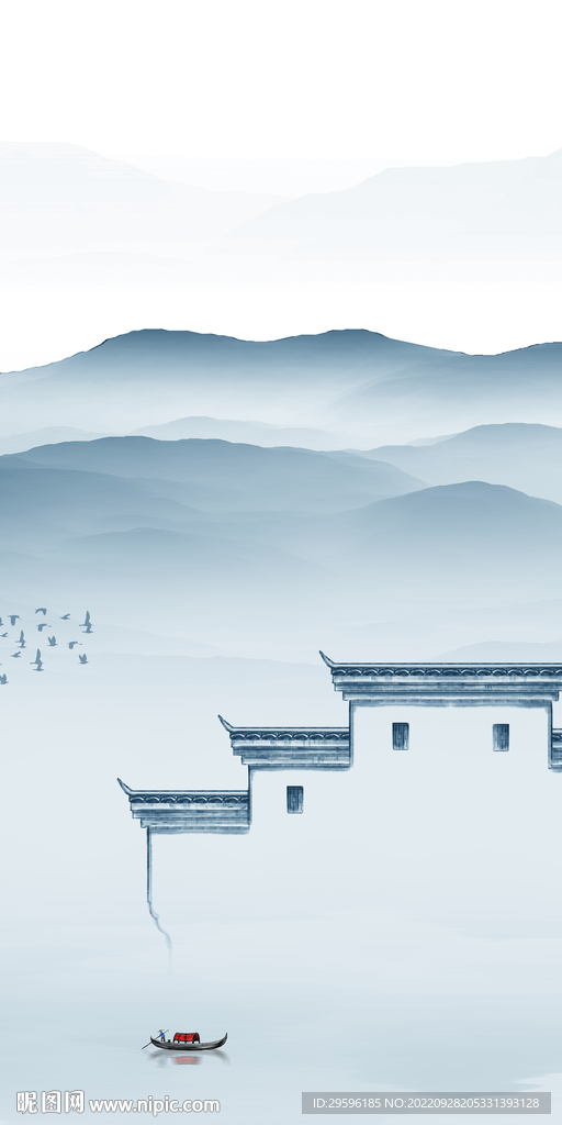 爆款 中式简约山水 Tif分层