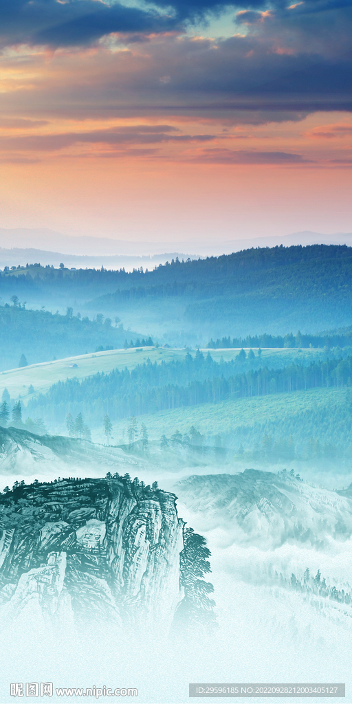 最新 简约意境山水 Tif分层