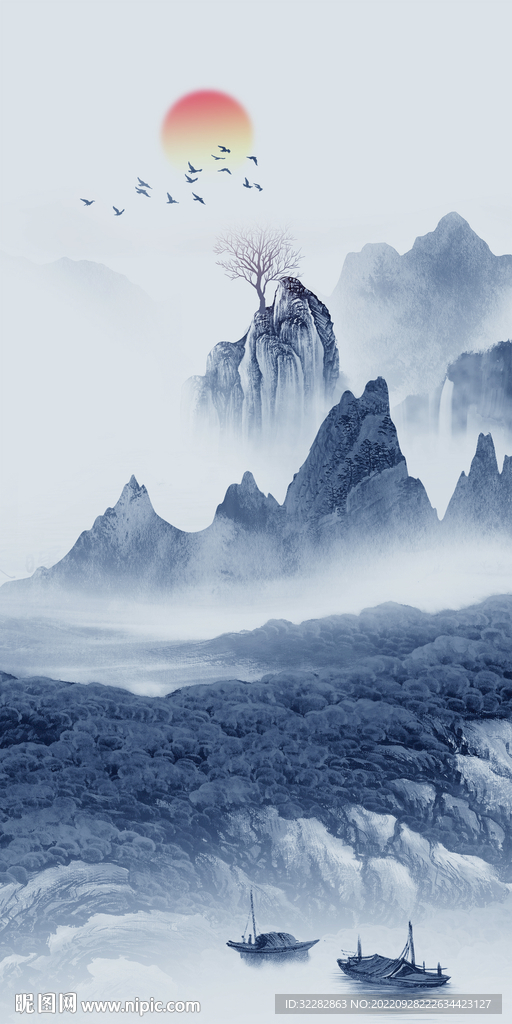 中式新式山水玄关 Tif分层