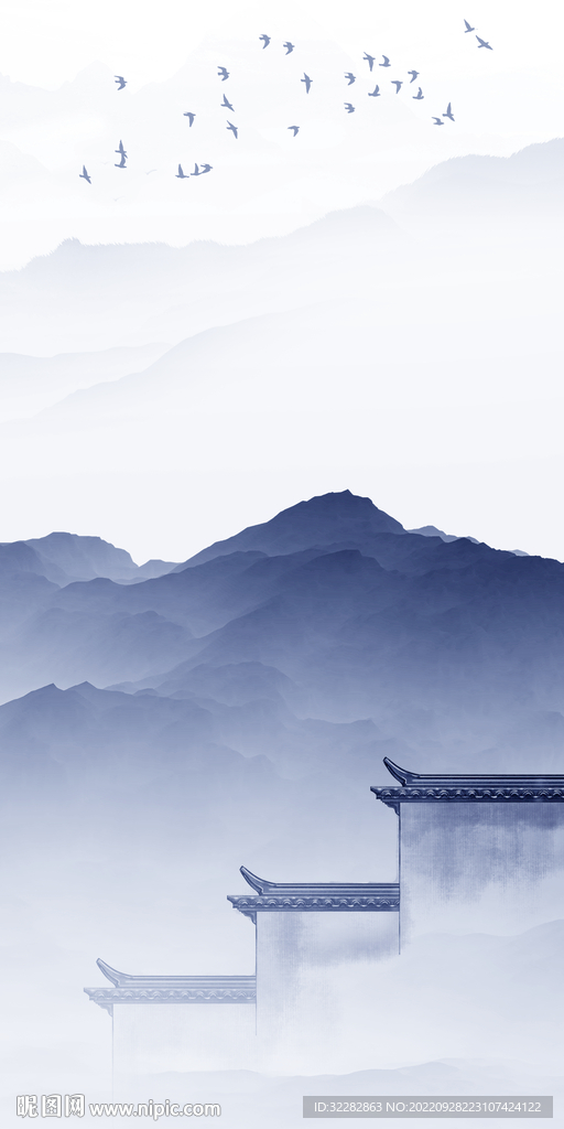 蓝色新品玄关山水 Tif分层