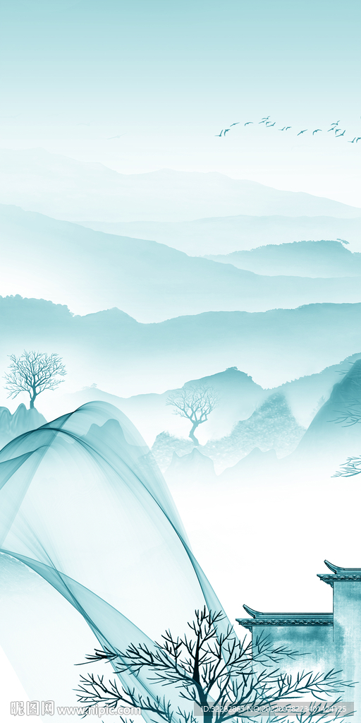 蓝色新品玄关山水 Tif分层