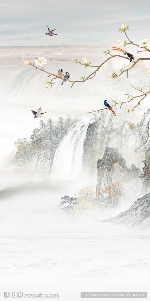 花鸟新式山水玄关 Tif分层