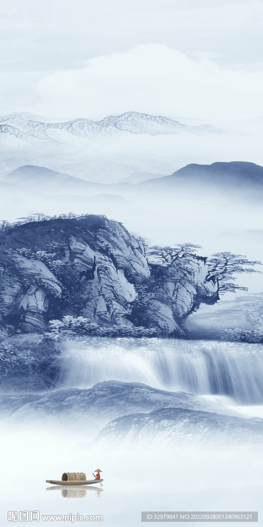 蓝色 玄关新款山水 TIf分层