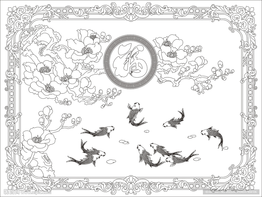 玉兰花鱼欧式图