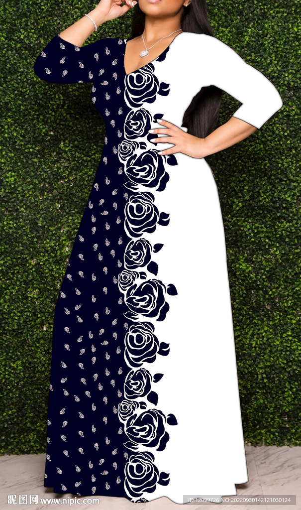 大牌玫瑰花 数码印花连衣裙