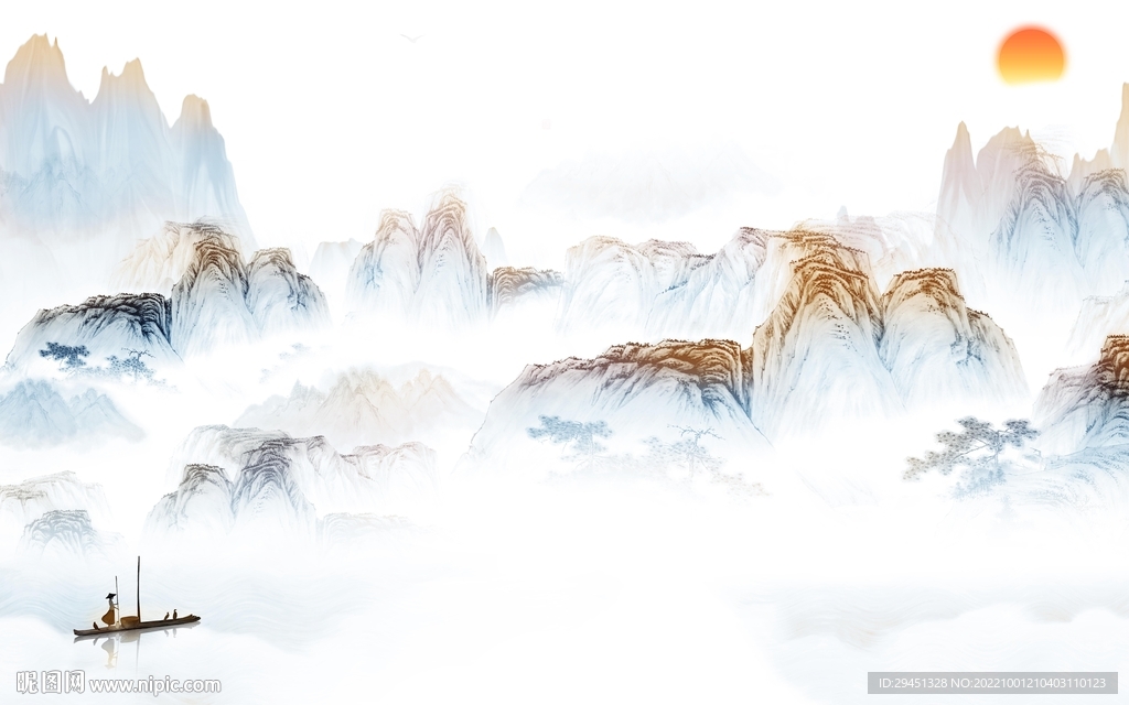 别墅 中式风山水画 tif分层