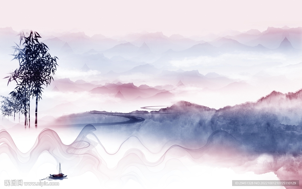 爆款 中式风山水画 tif分层