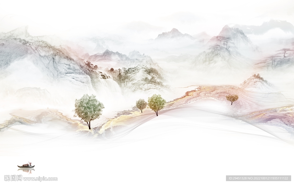 最新中式风山水画 tif分层