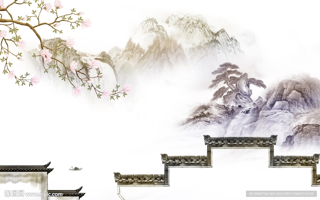 中式最新款山水画 tIf分层