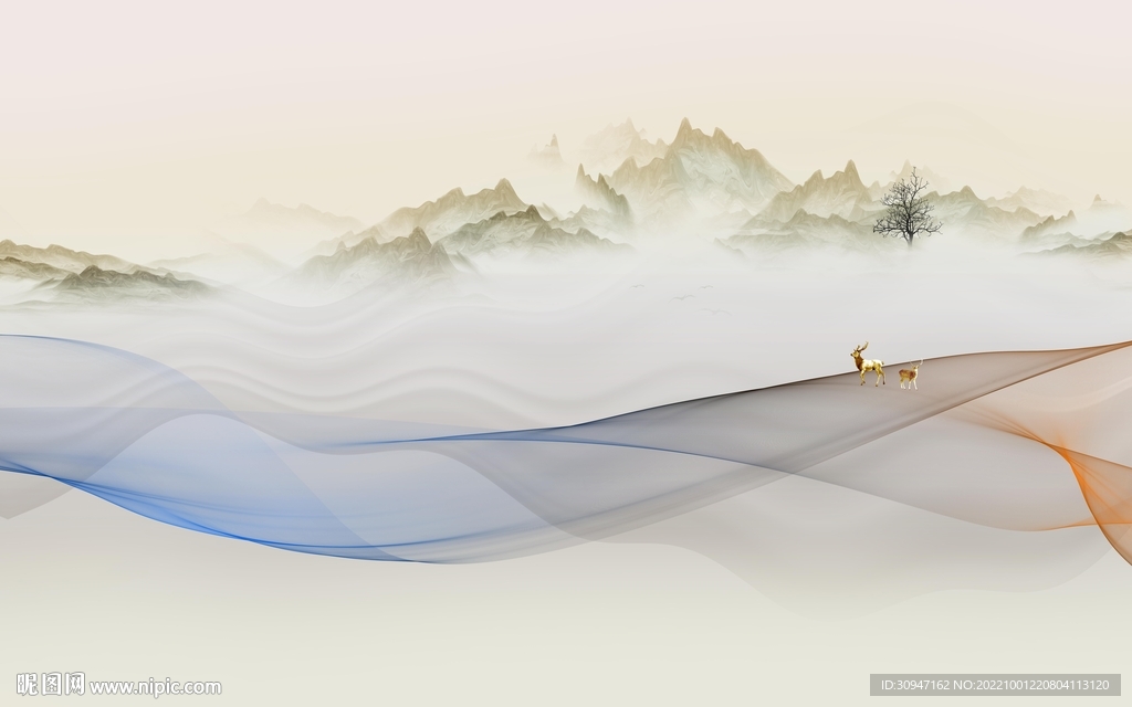 线条最新款山水画 tIf分层