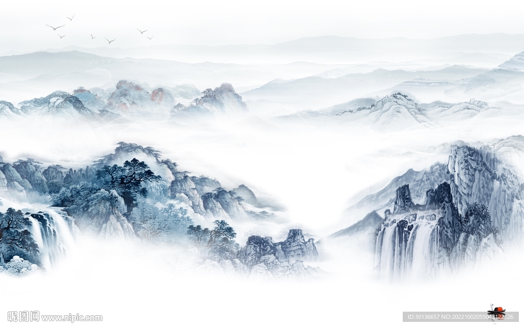 简约中式新款山水 tif分层