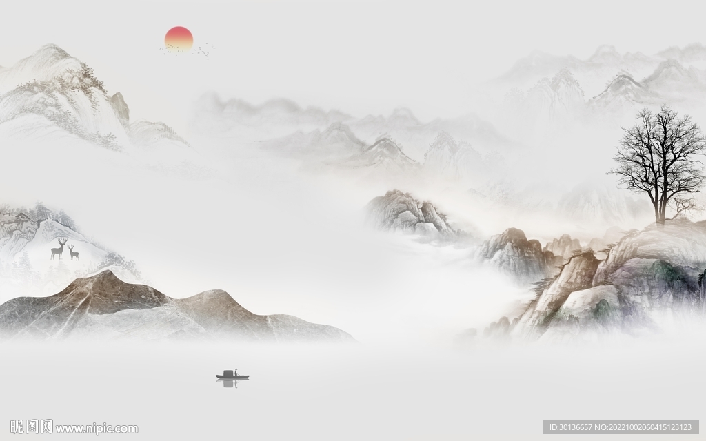 高清 中式新款山水 tif分层