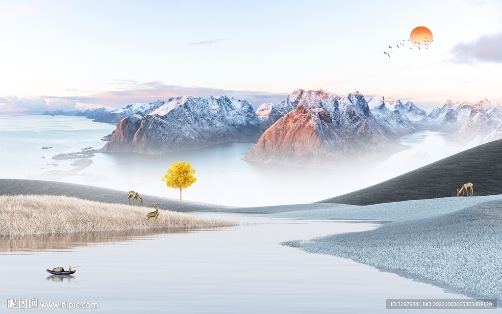 中式最新款山水画 tIf分层