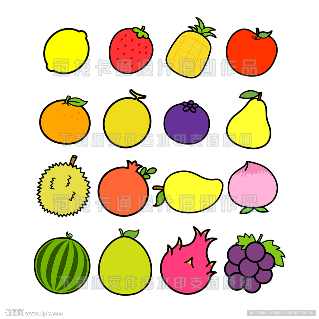 卡通水果简笔画图标大合集