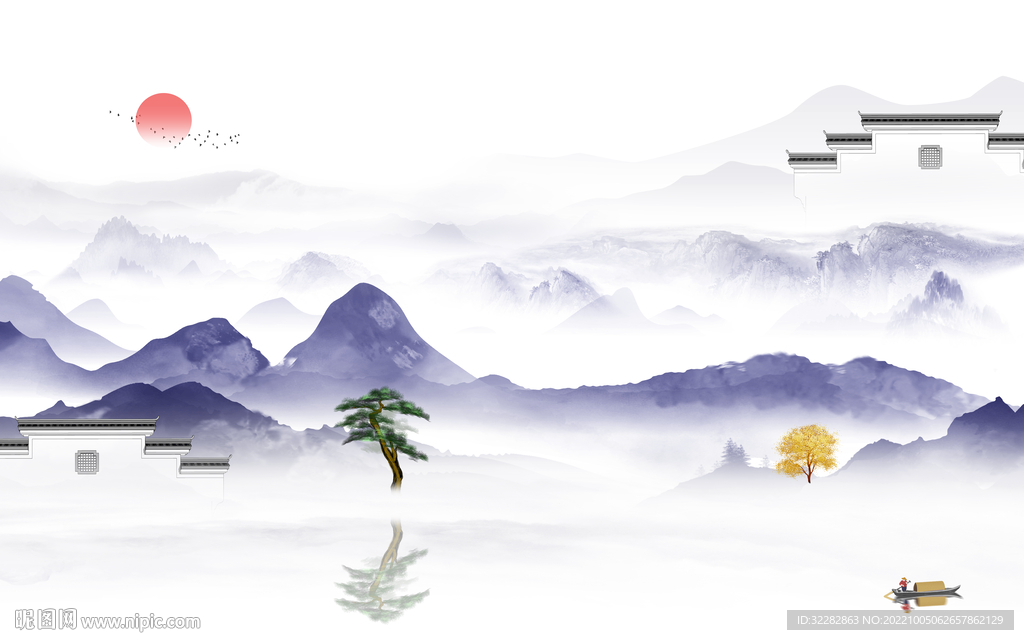 客厅现代中式山水 tIf分层