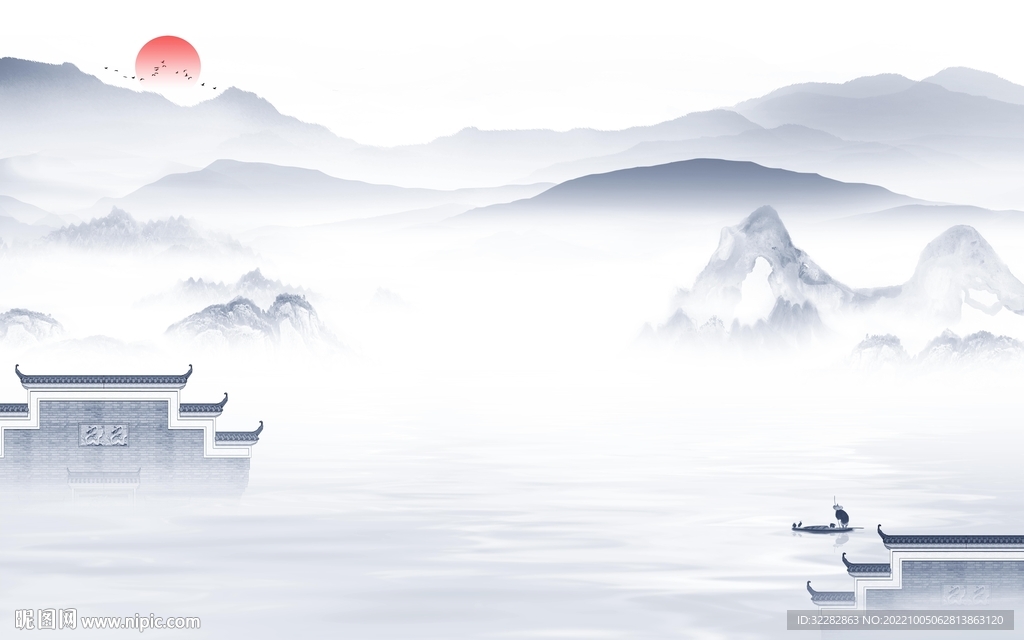 别墅现代中式山水 tIf分层