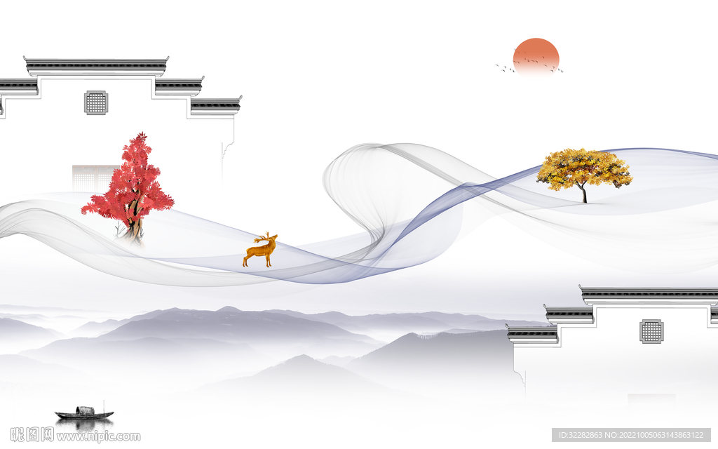 爆款现代中式山水 tIf分层