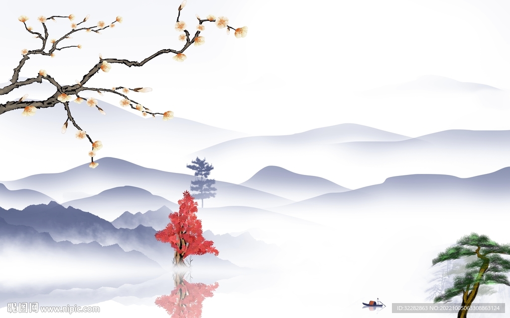 最新现代中式山水 tIf分层