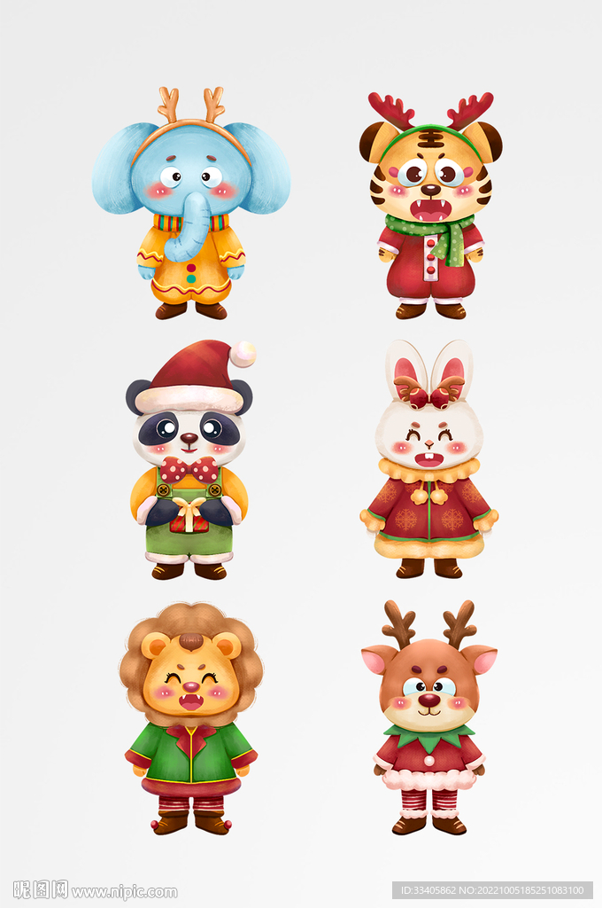 圣诞动物大象老虎熊猫兔子狮子麋