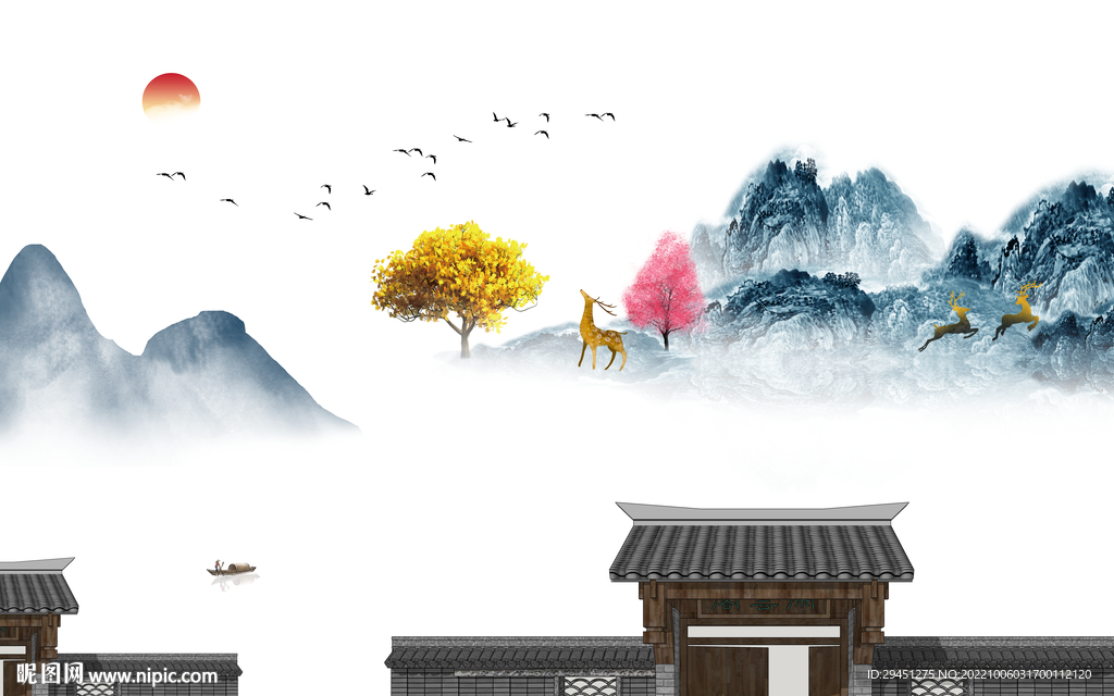 徽派新上架山水画 Tif分层