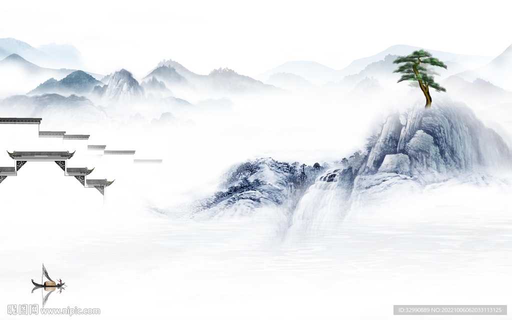 新款山水电视背景 TIf分层