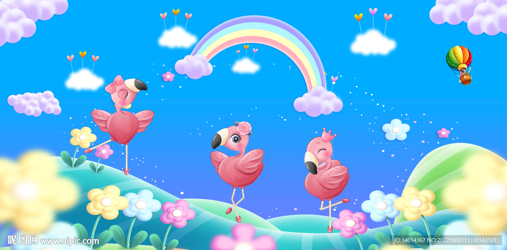 可爱卡通火鸟背景墙