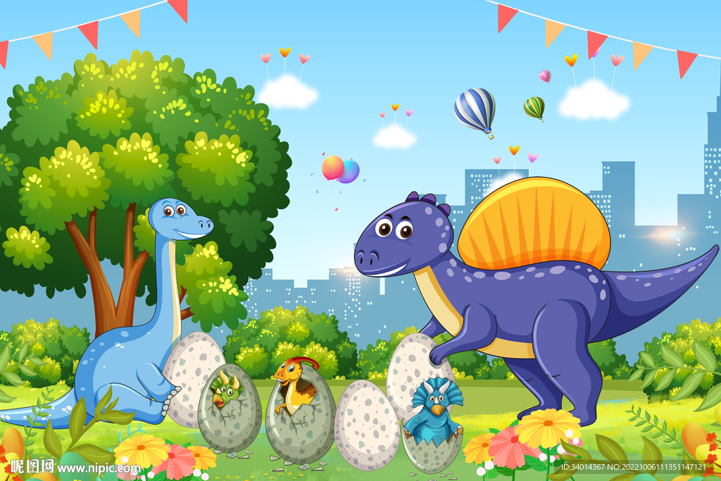 卡通儿童房恐龙背景墙