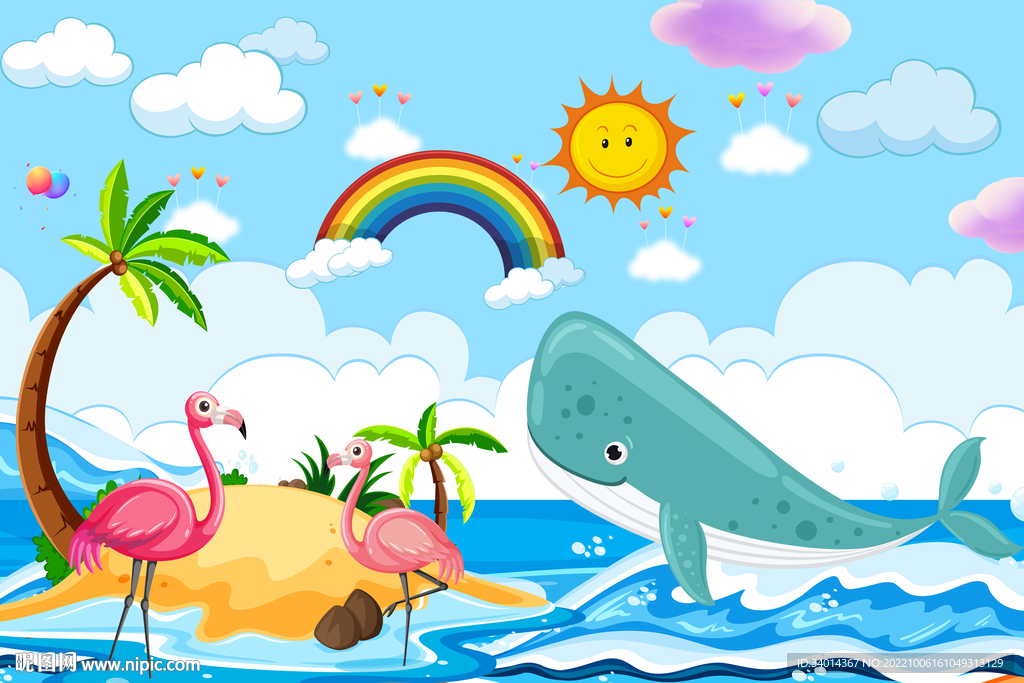 卡通海洋鲸鱼火鸟背景