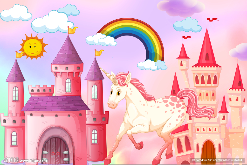 卡通粉红色城堡儿童背景墙