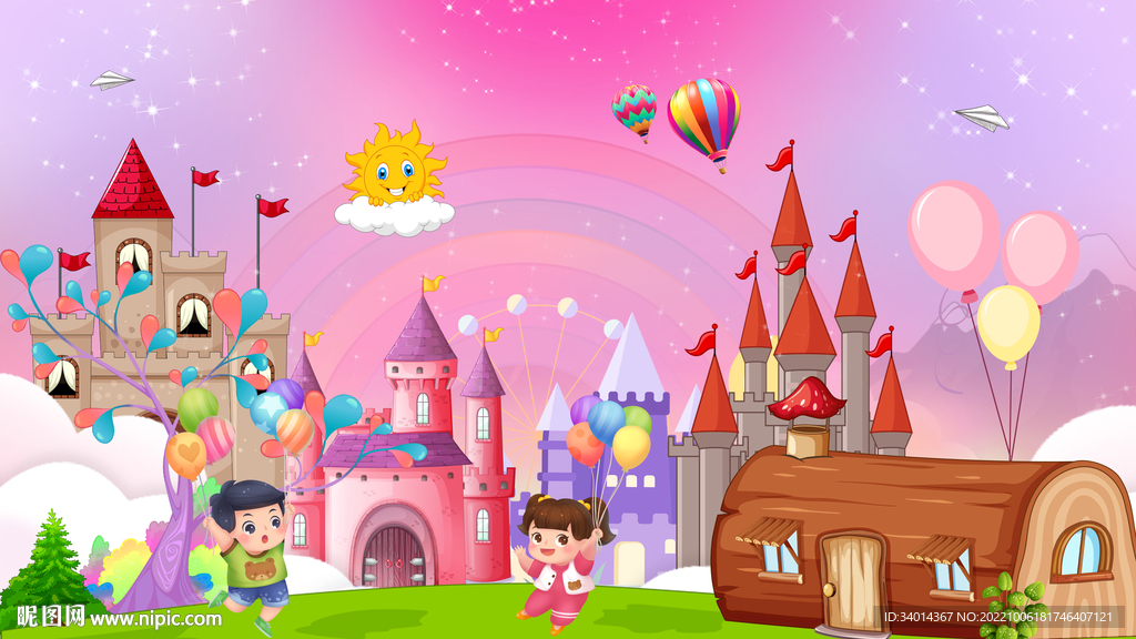 卡通儿童房城堡背景墙