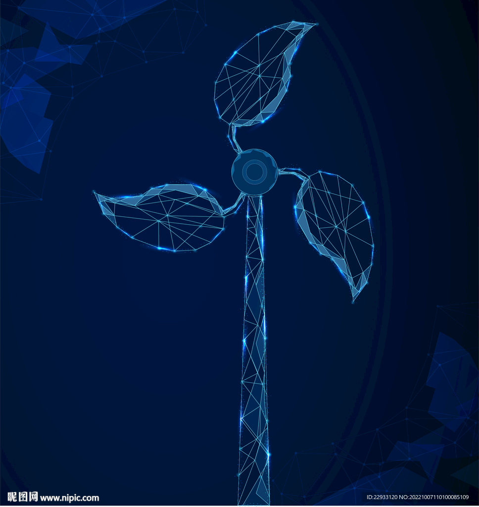 线条三角粒子科技风绿叶风车风能