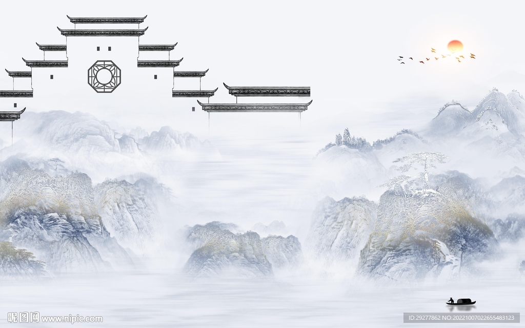 大气 意境中式山水 TiF分层