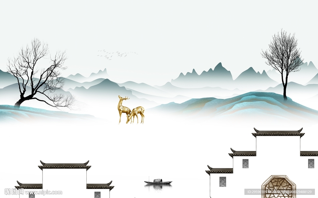 新中式高档新山水画 TIf分层