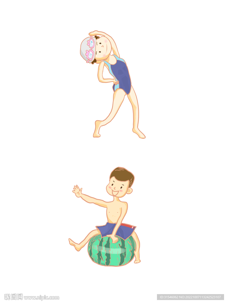 游泳开心的男孩女孩