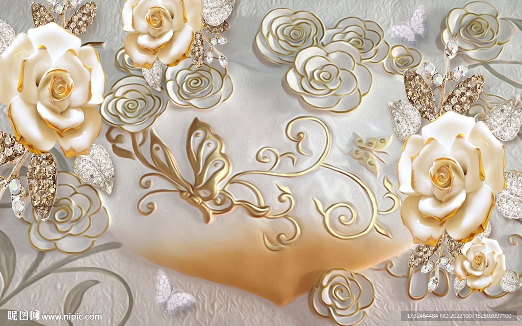 唯美浮雕玫瑰花立体